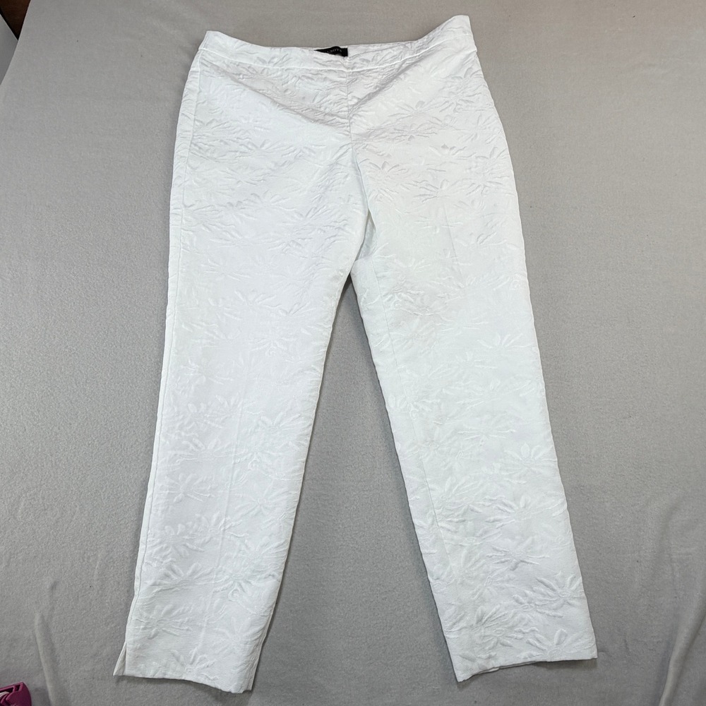 Talbots Womens White Floral Jacquard Textured Ankle Pants SideZip Lined Size 12